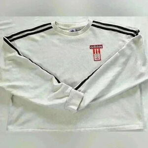 Adidas Cream Color 3 Black Stripes Cropped Sweatshirt Size Large